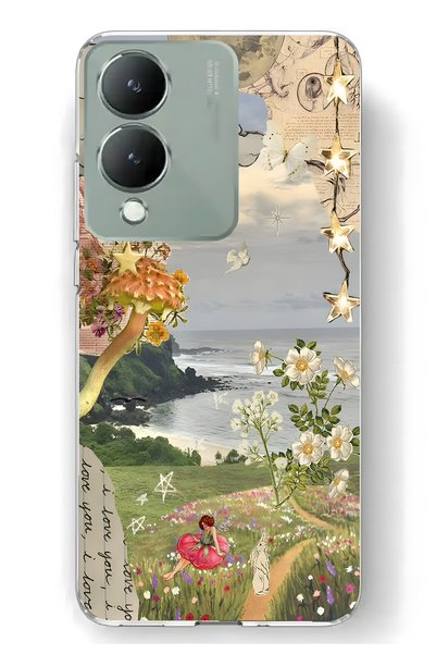 FLAMENKO Vivo Y17S Compatible Dream Garden Patterned Transparent Phone Case