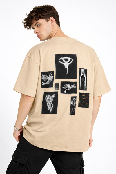 Nulivez Unisex Oversize Patchwork Detailed Printed T-Shirt – Modern Streetwea...