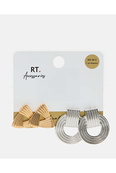 REDTAG Women Gold And Silver Textured Earrings Set (2 Pair)