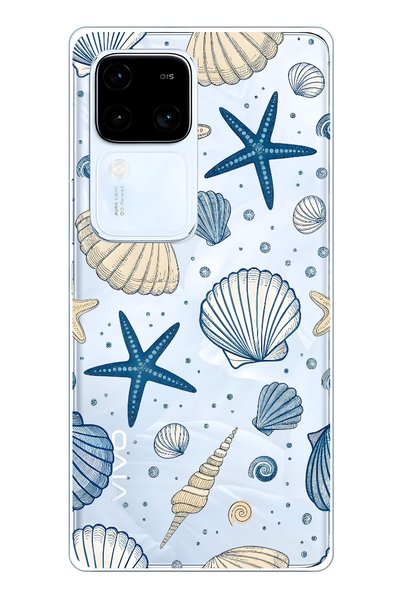 FLAMENKO حافظة هاتف شفافة متوافقة مع Vivo V30 بنمط صدفة البحر والنجمة