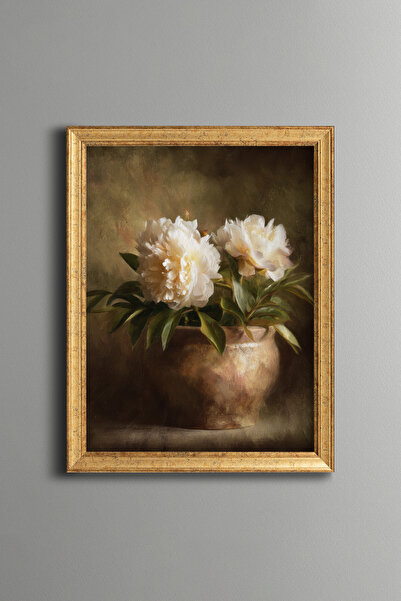 epiqart White Peony – Vintage Patterned Frame – Slim Model