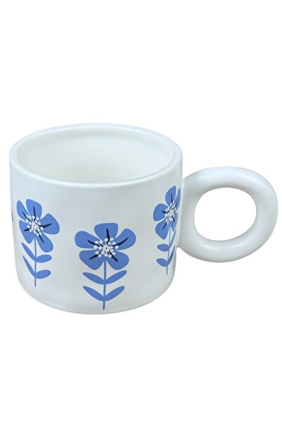 OEM  "Bloom Art " λευκή κεραμική κούπα με μπλε λουλούδια και στρογγυλή λαβή, ...