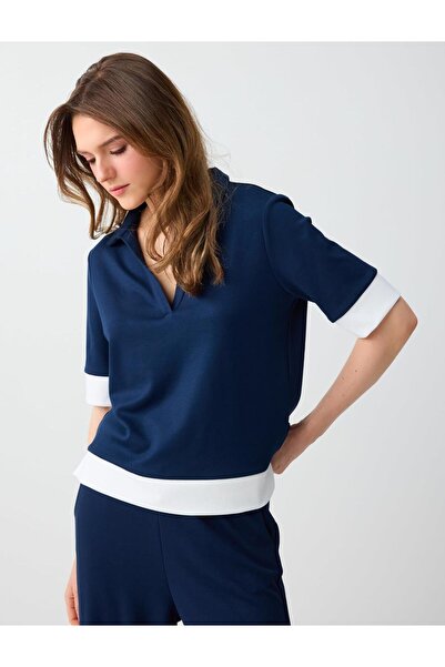 Jimmy Key Μπλούζα πλεκτή από μοντάλ σε μπλε ναυτικό χρώμα με γιακά πόλο και μ...