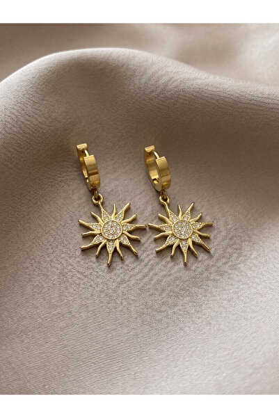 GKCBijoux 316L Çelik Gold Güneş Figürlü Taşlı Küpe