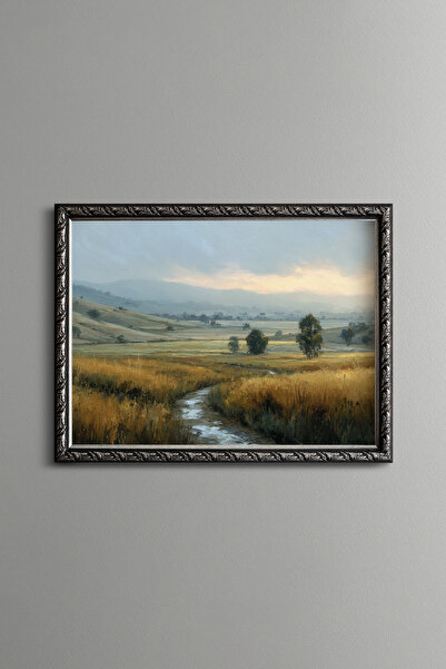 epiqart Countryside and Stream Scenery - Vintage Patterned Frame - Slim Model