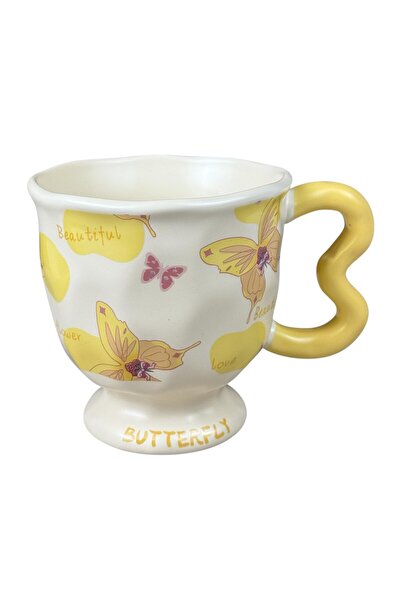 OEM Κεραμική κούπα  "Πεταλούδα " σε κρεμ απόχρωση, με κίτρινες πεταλούδες και...