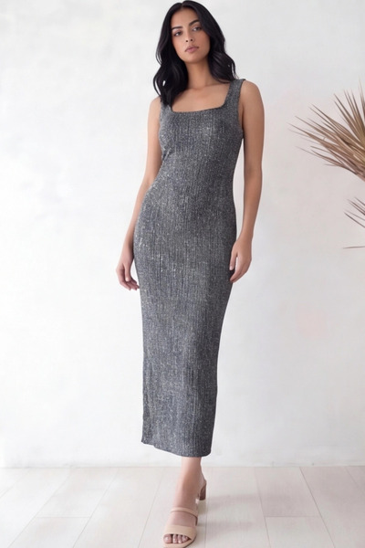 Albie Women's Long Evening Dress with Straps, Bodycon Knitted Lycra Maxi Dress