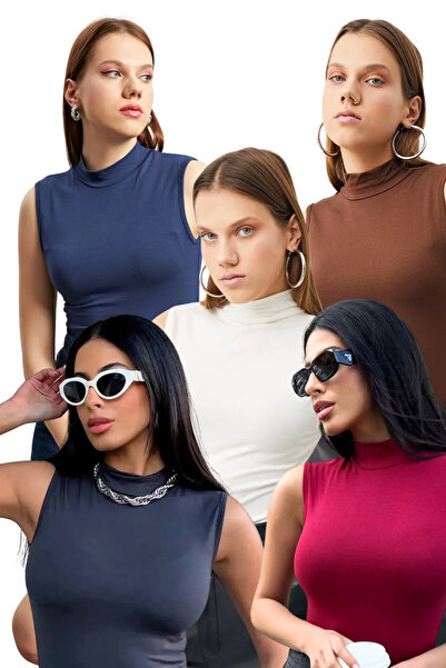 Bipantolon Women's 5-Piece Economical Sleeveless Blouse Set White Bitter Coff...