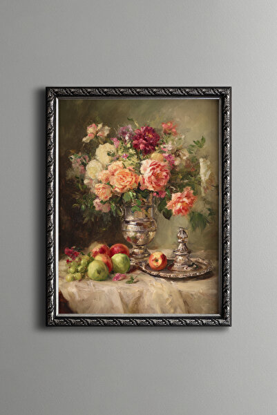 epiqart Classic Floral and Fruit Composition – Vintage Patterned Frame – Slim...