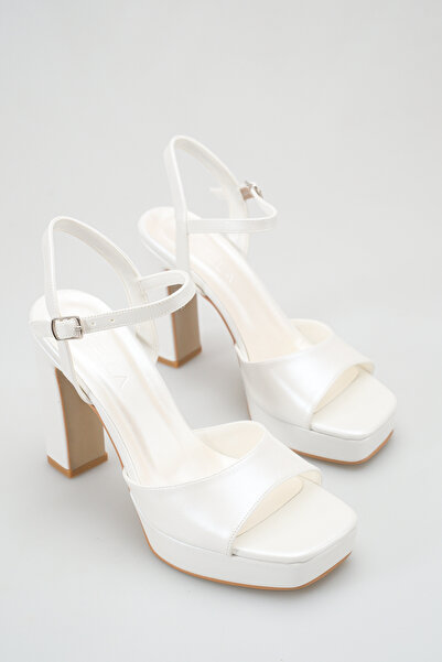 Rella White Platform Heeled Bridal Shoes Ankle Strap Thick Heeled Comfortable...