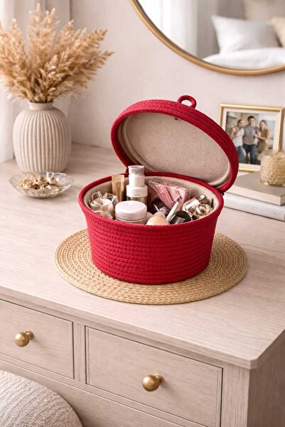 SOFT HOME ÇOK AMAÇLI KAPAKLI KIRMIZI ORGANİZER SEPET EBAT 20 X 13