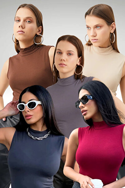 Bipantolon Women's 5-Piece Economical Sleeveless Blouse Set Cream Bitter Coff...