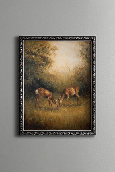 epiqart Deer in the Forest – Vintage Patterned Frame – Slim Model