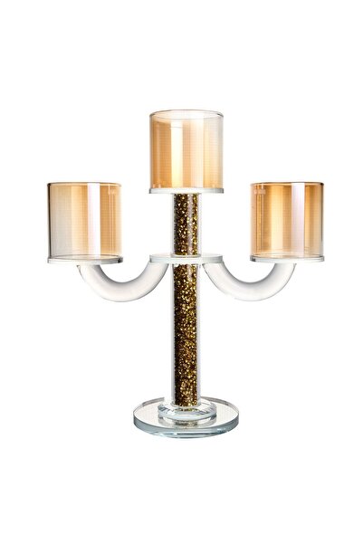 OEM Γυάλινο κηροδοχείο, με γυάλινα υπολείμματα, για 3 κεριά