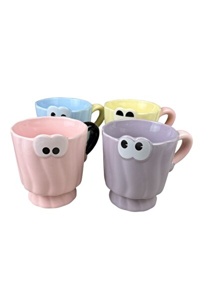 OEM Set of 4 ceramic mugs "Funny Eyes", 360 ml, Mix 4 colors