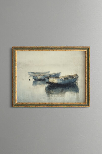 epiqart Sakin Suda Kayıklar - Vintage Patterned Frame - Slim Model