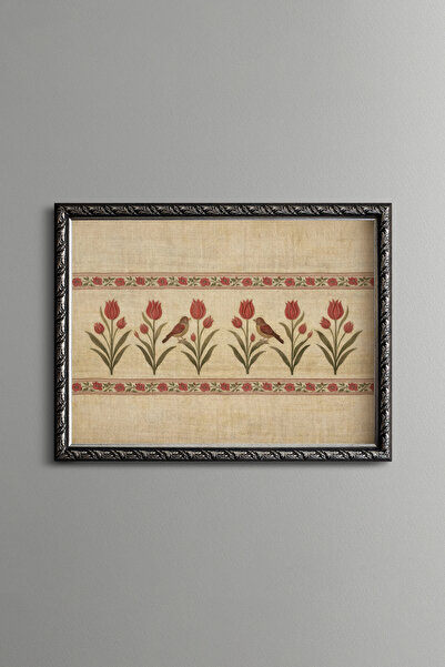 epiqart Lale ve Kuş Motifi - Vintage Desenli Çerçeve - İnce Model