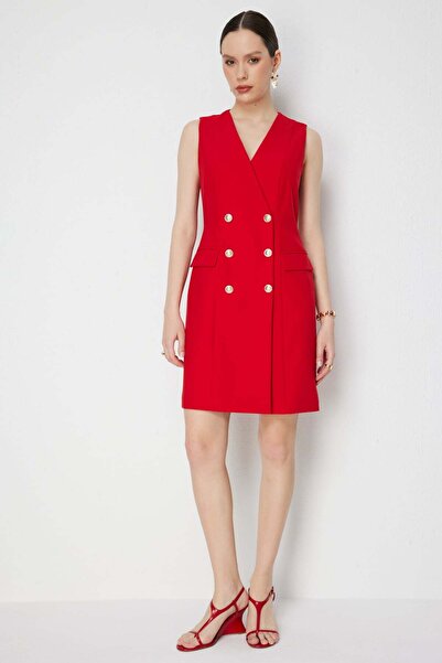 Ekol Μίντι φόρεμα με V-λαιμόκοψη και διακοσμητικά κουμπιά