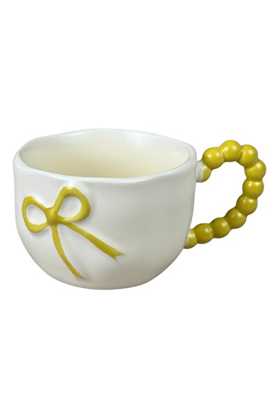 OEM Κούπα κεραμική κίτρινη με λαβή σε σχήμα φιόγκου, ανάγλυφο φιόγκο και λαβή...