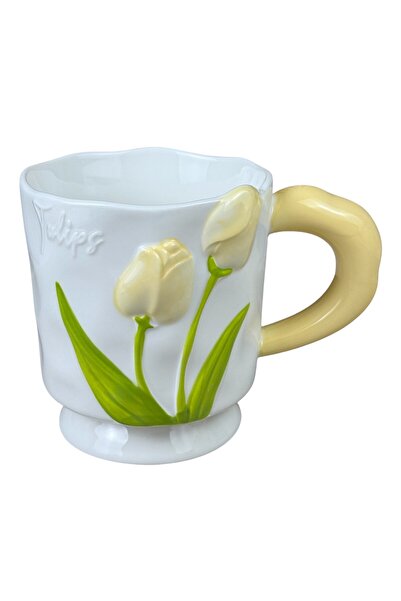 OEM Κίτρινη κεραμική κούπα με  "Τουλίπες ", 400 ml