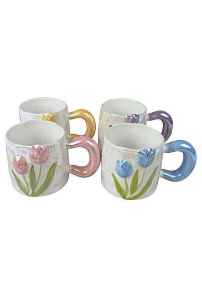 OEM Συλλογή  "3D Τουλίπες " - Κεραμικές κούπες με ανάγλυφα λουλούδια και χρωμ...