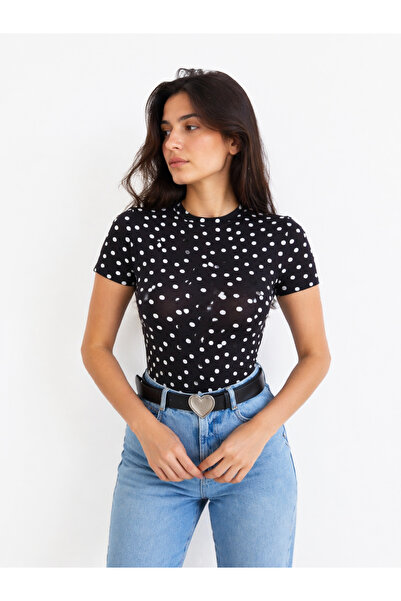 kikiriktekstil 10855 Women's Polka Dot Crew Neck Blouse