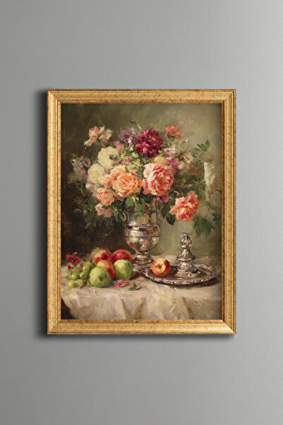 epiqart Classic Floral and Fruit Composition – Vintage Patterned Frame – Slim...