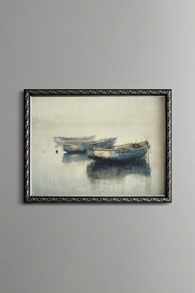 epiqart Sakin Suda Kayıklar - Vintage Patterned Frame - Slim Model
