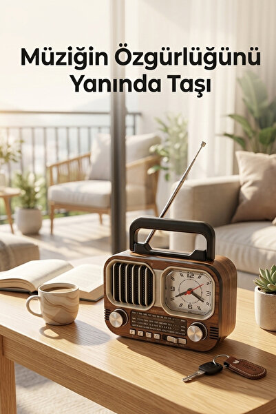 FaroxTech Nostaljik Tasarım Bluetooth Hoparlör ve 3 Bant Radyo - Şarjlı Taşınabilir Müzik Kutusu