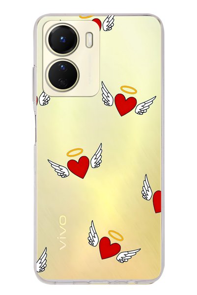 FLAMENKO Vivo Y16 Compatible Angel Heart Pattern Transparent Phone Case