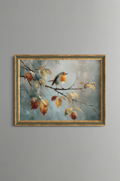 epiqart Bird and Branch Composition - Vintage Patterned Frame - Slim Model