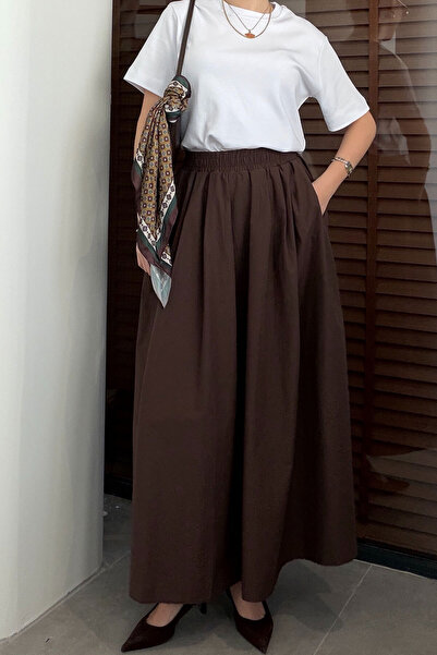 MAGARDE Ποπλίνα Φούστα με λάστιχο στη μέση και λεπτομέρεια τσέπης - ΚΑΦΕ