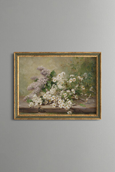 epiqart White Daisies and Lilacs - Vintage Patterned Frame - Slim Model