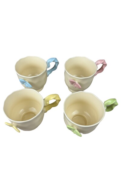 OEM Σετ 4 κεραμικών κούπες  "Πεταλούδα " 430 ml, σε 4 χρώματα