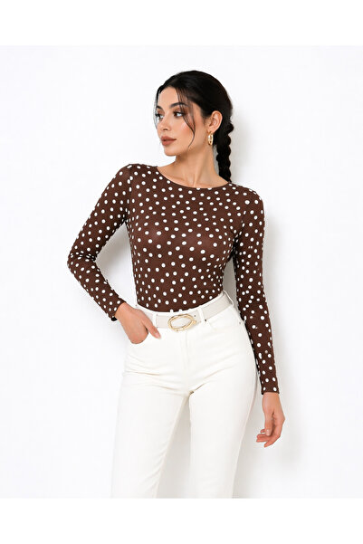kikiriktekstil 10856 Women's Polka Dot Boat Neck Blouse