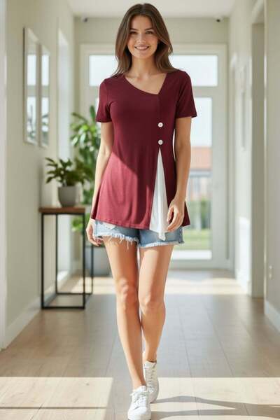 Mossta Асиметрична вискозна блуза с копчета - Бордо