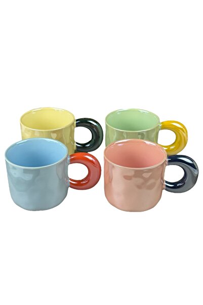 OEM Σετ 4 κεραμικών κούπες  "Ring Handle ", 430 ml, σε 4 χρώματα
