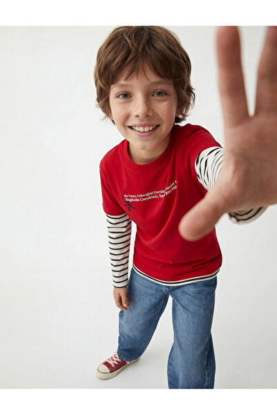 Koton Βαμβακερό μπλουζάκι με κοντό μανίκι με λαιμόκοψη Atatürk με τύπωμα