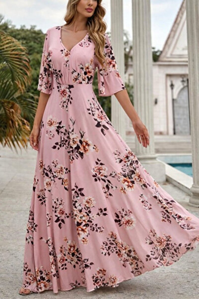 DRESSIFY WOMEN’S FASHION Γυναικείο κοντομάνικο φόρεμα με λαιμόκοψη V με λουλο...