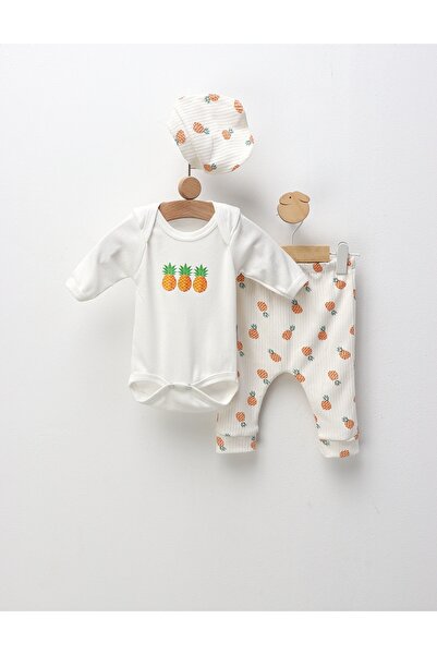 MiniKids Κοστούμι τριών τεμαχίων με σχέδιο ανανά, σε πορτοκαλί χρώμα