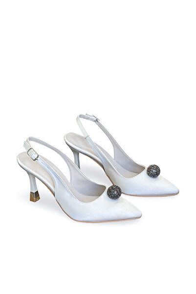 Elexus Γυναικεία ασημένια σατέν παπούτσια με μυτερή μύτη και λεπτομέρεια από ...