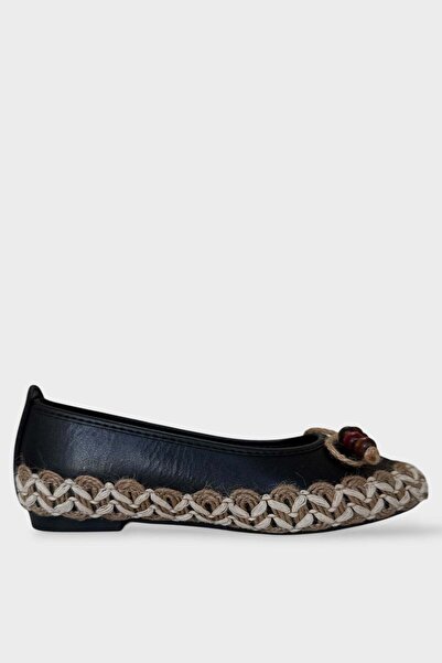 Liger Ψάθινη κορδέλα με λεπτομέρειες Γυναικεία Μπαλαρίνα ΜΑΥΡΗ