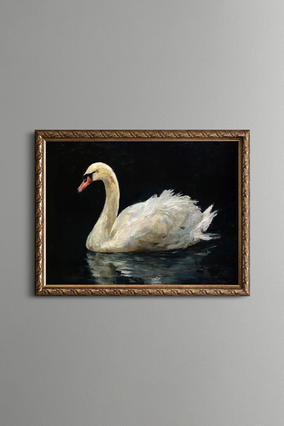 epiqart Swan and Water Reflection - Vintage Patterned Frame - Slim Model