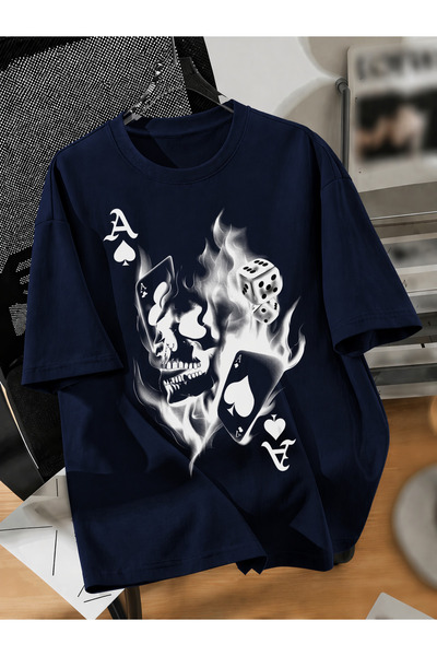 EYAX MODA KURU KAFA İSKAMBİL BASKILI UNISEX OVERSIZE TİŞÖRT / T-SHIRT