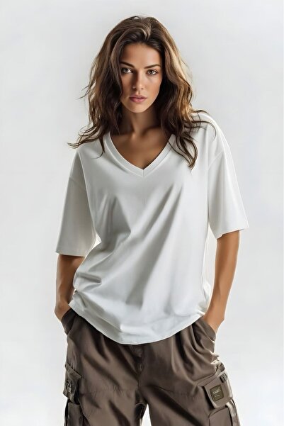 DM DOLCE MORE Τυπωμένο μπλουζάκι με λαιμόκοψη V, oversized, unisex 1VQ3