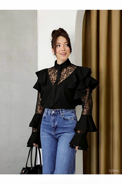 Cistern İstanbul Γυναικείο πουκάμισο με δαντέλα με λεπτομερή σχεδίαση