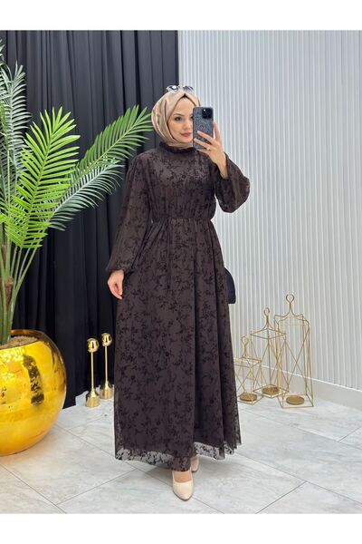 FRESH FASHION ASİL FLOK TÜL BELDEN BAĞACIKLI ASTARLI ELBİSE
