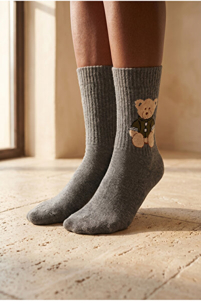 Katia&Bony Unisex κάλτσες με σχέδιο αρκουδάκι σε γκρι χρώμα