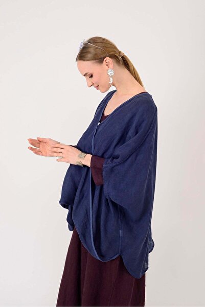 Park Moda E3090 ΛΙΝΟ ΜΠΛΟΥΖΑΚΙ ΜΕ ΜΑΝΙΚΙΑ ΤΥΠΟΥ BAT ΣΑΡΩΤΗΣ, ΔΙΠΛΟΥ ΚΟΛΑΡΟΥ