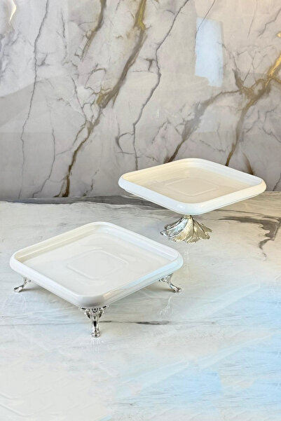 MAY HOME Set of 2 Porcelain Modern Footed Presentation Plates